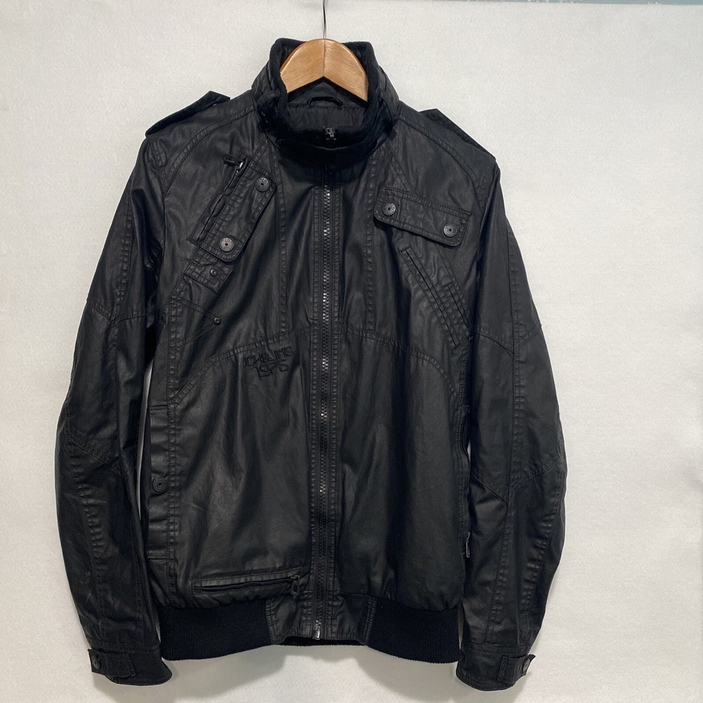 Jack & Jones Core Blast Waxed Black Cotton Coated Utility Bomber Jacket S‎ Biker